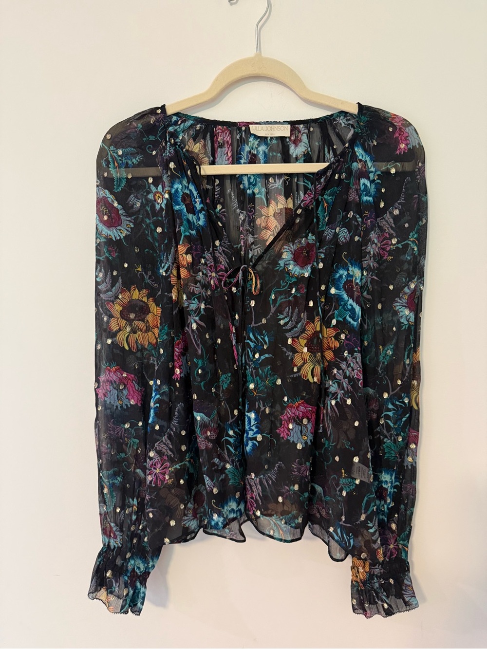 Ulla Johnson Bernadette Floral-print Fil Coupé Silk-blend Blouse Black Iris Sz 6